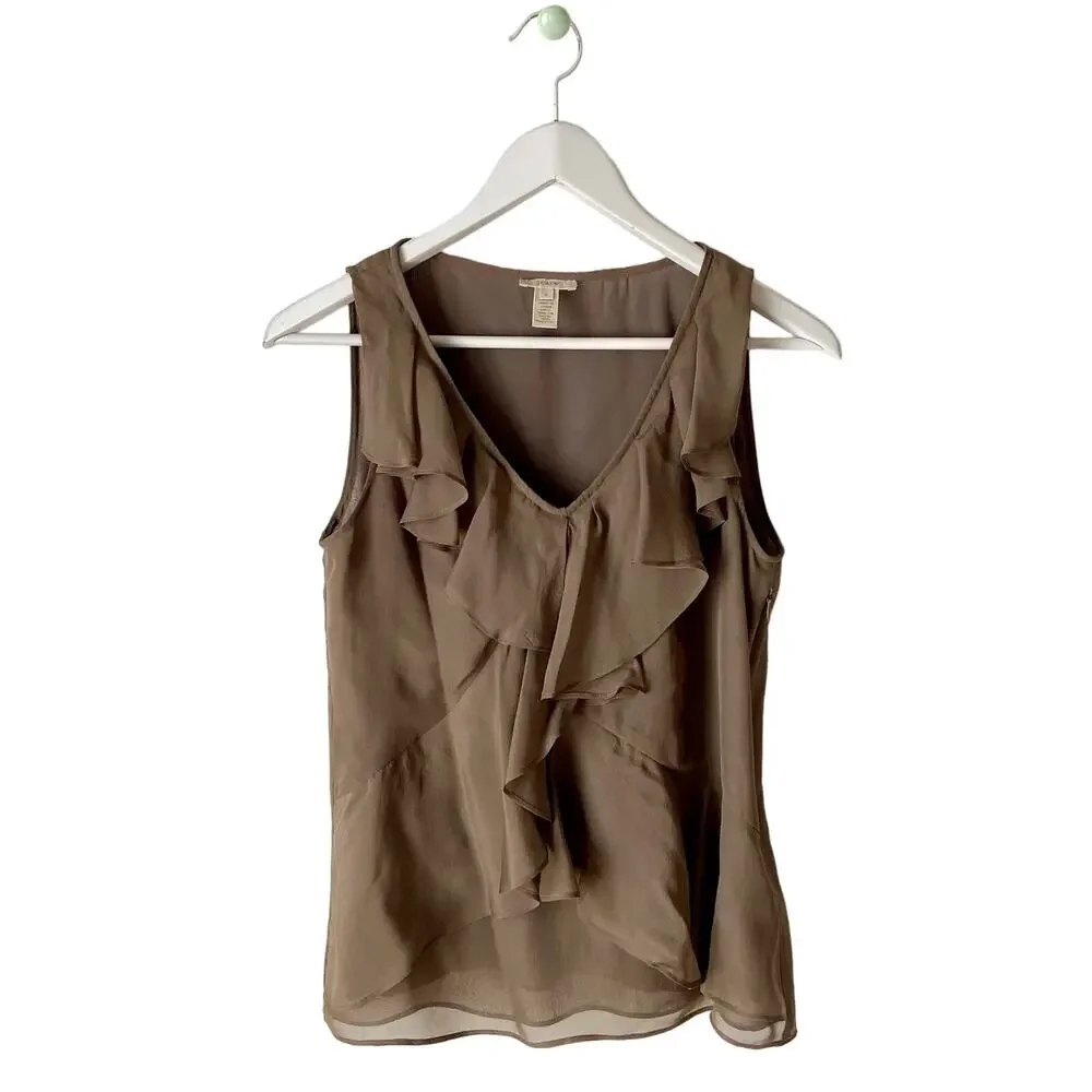 J. Crew 100% Silk Ruffled Tank Top Size 2